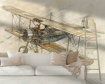 Detailed drawing of a vintage biplane - 