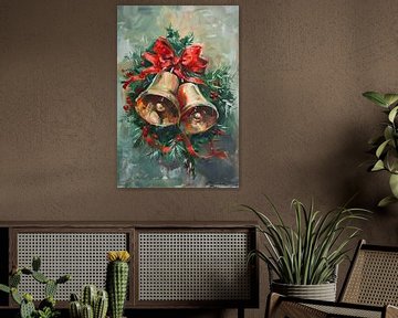 Kerstklokken | Gouden Klokken met Rode Strik van De Mooiste Kunst