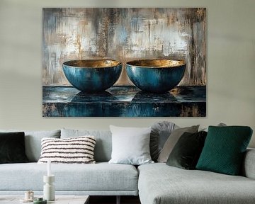 Gouden Kommen | Reflectie van Goud en Blauw van Kunst Kriebels