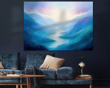 Rivierdal Landschap | Dreamy Escape van Abstract Schilderij