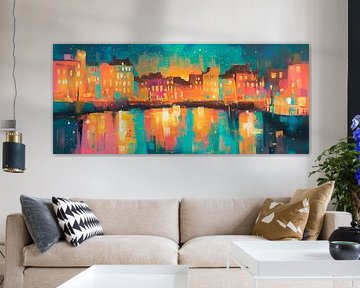 Evening city lights by the water by Poster Art Shop