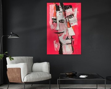 Abstraktes Gesicht auf Pinkem Hintergrund von Poster Art Shop