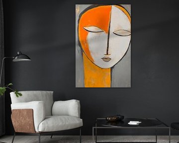 Expressive facial image in orange by Poster Art Shop