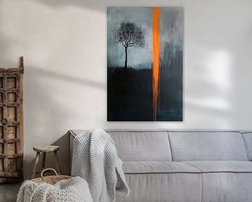 Arbre dans le brouillard - contraste de couleurs sur Poster Art Shop