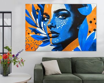 Blue face illustration with leaves by Poster Art Shop