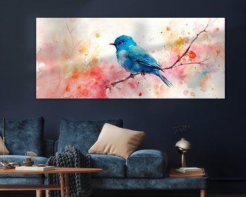 Blauwe vogels in aquarelstijl van Poster Art Shop