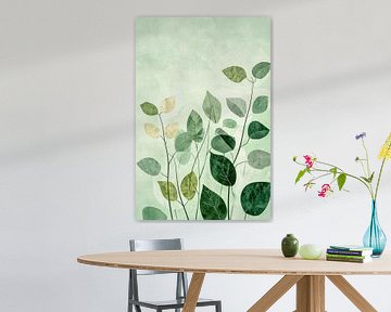 Leaves in soft green - Minimalist by Poster Art Shop
