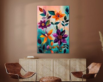 Fleurs multicolores dans le style aquarelle sur Poster Art Shop