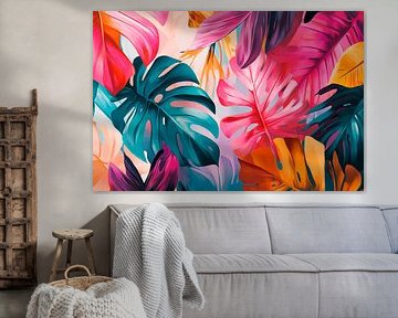 Motifs de feuilles multicolores - ambiance tropicale sur Poster Art Shop