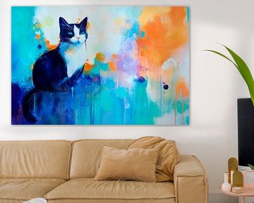 Colourful cat in watercolour style by Poster Art Shop