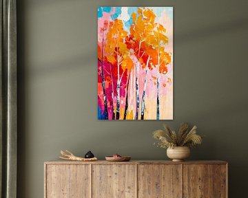 Arbres d'automne colorés sous le soleil sur Poster Art Shop