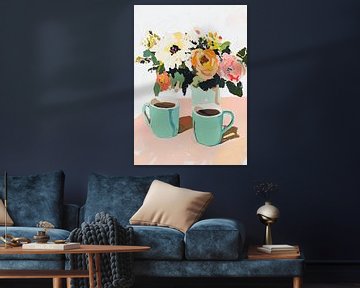Stilleven koffie bloemen fauvisme keuken van Niklas Maximilian