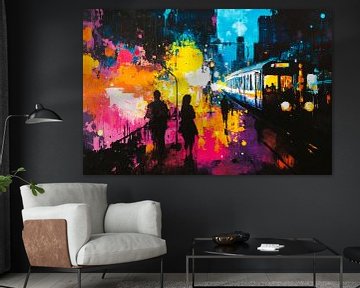 Kleurrijk stadslandschap bij nacht van Poster Art Shop