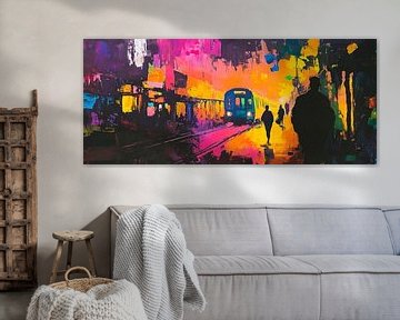 Kleurrijk stadsgezicht met trein van Poster Art Shop