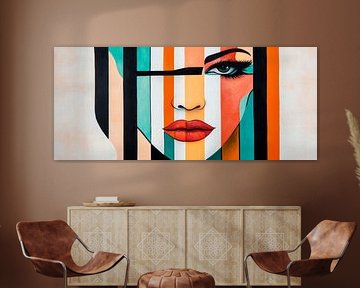 Colourful stripes with a face - Modern work of art by Poster Art Shop