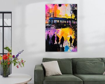 Paysage urbain coloré avec tramway sur Poster Art Shop