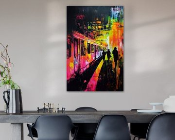 Colourful underground scene at night by Poster Art Shop