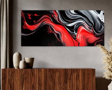 Dynamische kleurexplosie - rood en zwart van Poster Art Shop