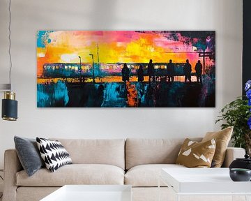 Kleurrijk stationsgezicht bij zonsondergang van Poster Art Shop