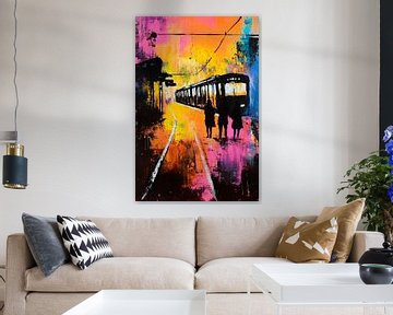 Kleurrijk spoorwegtafereel in het avondlicht van Poster Art Shop