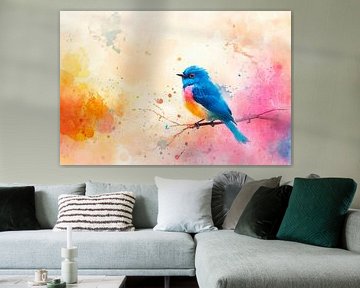 Colourful bird on a branch by Poster Art Shop