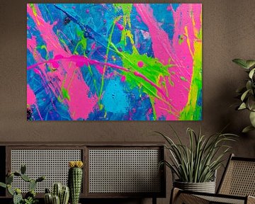 Kleurenexplosie op blauw - Abstract van Poster Art Shop