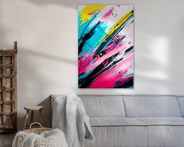 Explosion de couleurs en bleu et jaune sur Poster Art Shop