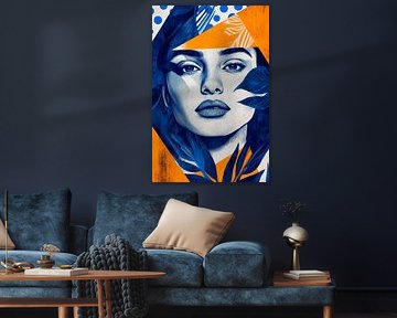 Facial portrait in blue - artistically minimalist by Poster Art Shop