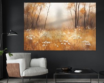 Herfstweide in de mist van Poster Art Shop