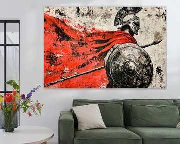 Krijger met schild en rode mantel van Poster Art Shop