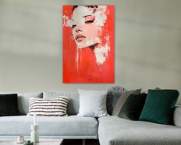 Kunstvolle Porträtstudie in Rot von Poster Art Shop