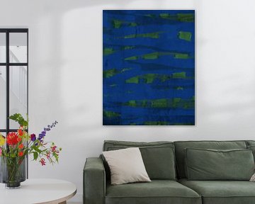 Blauwe en groene stipes. Kleurrijke abstracte moderne kunst. Pop van kleuren. van Dina Dankers