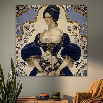 Hollands tegeltableau met adelijke dame