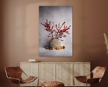 Modern stilleven met rode bessen en gedroogd fruit van John van de Gazelle fotografie