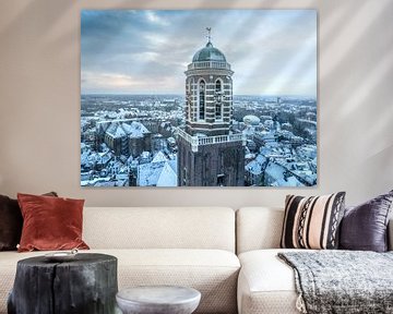 Zwolle Peperbus kerktoren tijdens een koude winter zonsopgang van Sjoerd van der Wal Fotografie