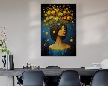 Vrouw met gele tulpen van ARTemberaubend