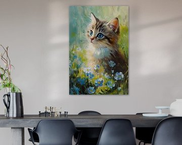 Cat on a flower meadow by ARTemberaubend