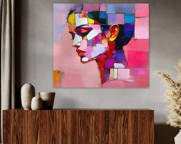 Kleurrijk Gezicht | Dynamisch Abstract Vrouwenprofiel van De Mooiste Kunst