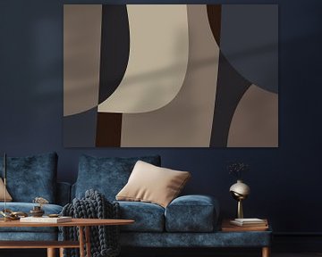 Moderne vormen en lijnen in neutrale kleuren. Licht taupe, bruin, grijs. van Dina Dankers