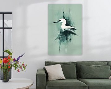 Minimalistische Vogelportret in Mint van Eva Lee