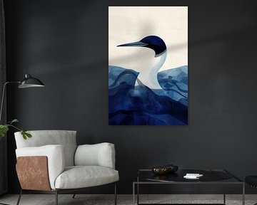 Rust in Blauwe Wateren abstracte vogel kunst
