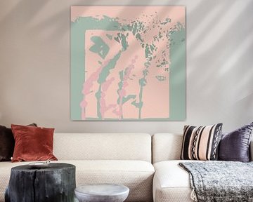 Groene, roze en koraalkleurige bloemen. Zachte en tedere botanische kunst in pasteltinten. van Dina Dankers