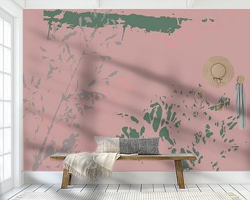 Grau, grün und staubiges Rosa. Sanfte und zarte botanische Kunst in Pastellfarben. von Dina Dankers