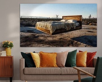 Drijvend bed boven woestijnlandschap van Frank Heinz