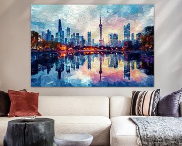 oil painting city reflection