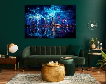 oil painting city reflection