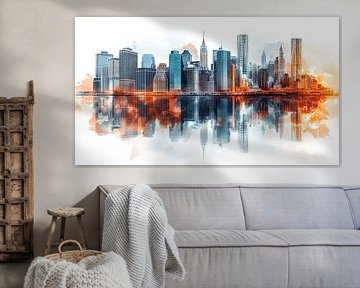 oil painting city reflection