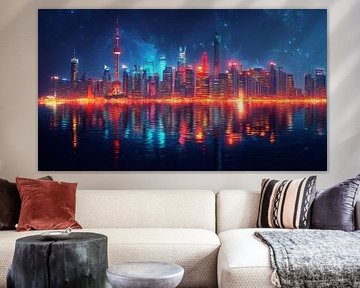 oil painting city reflection