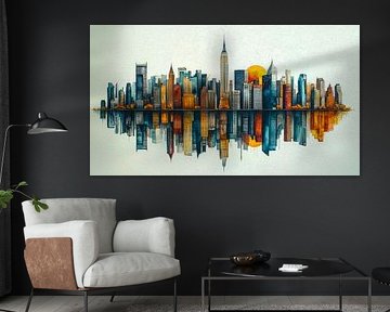 oil painting city reflection