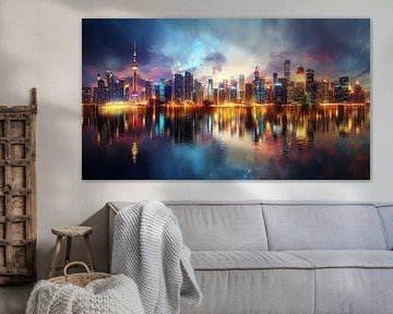 oil painting city reflection
